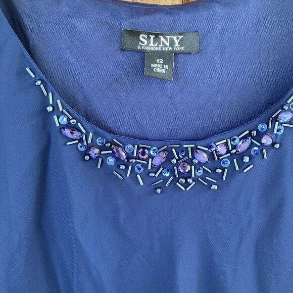 SLNY Beaded Detail Chiffon Tiered Scoop Neck Midi Dress Two Piece Set w/ Jacket - Picture 5 of 16